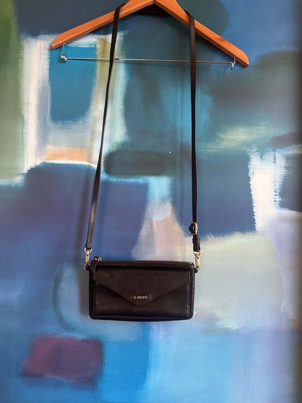 Lodis Black Leather Crossbody Bag